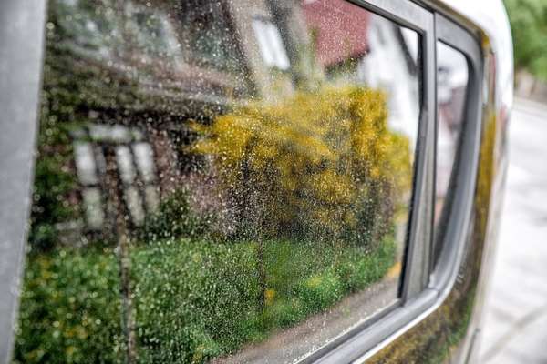 車の窓ガラスに付いた花粉