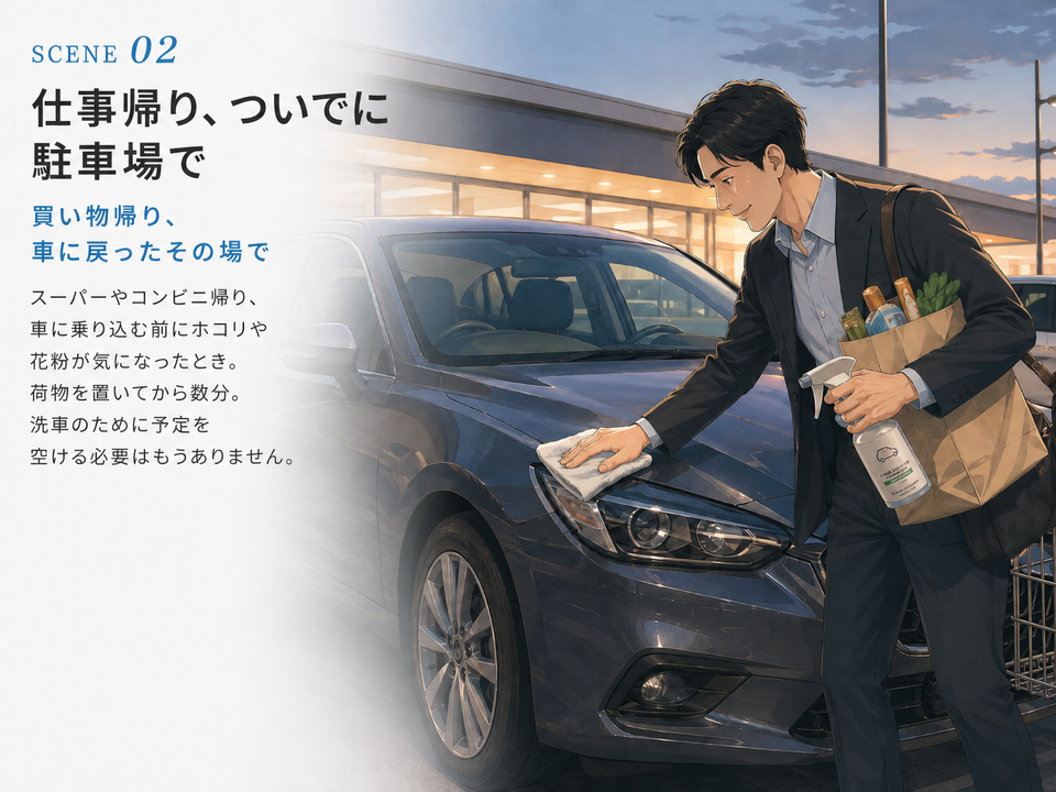 買い物帰り、車に戻ったその場で